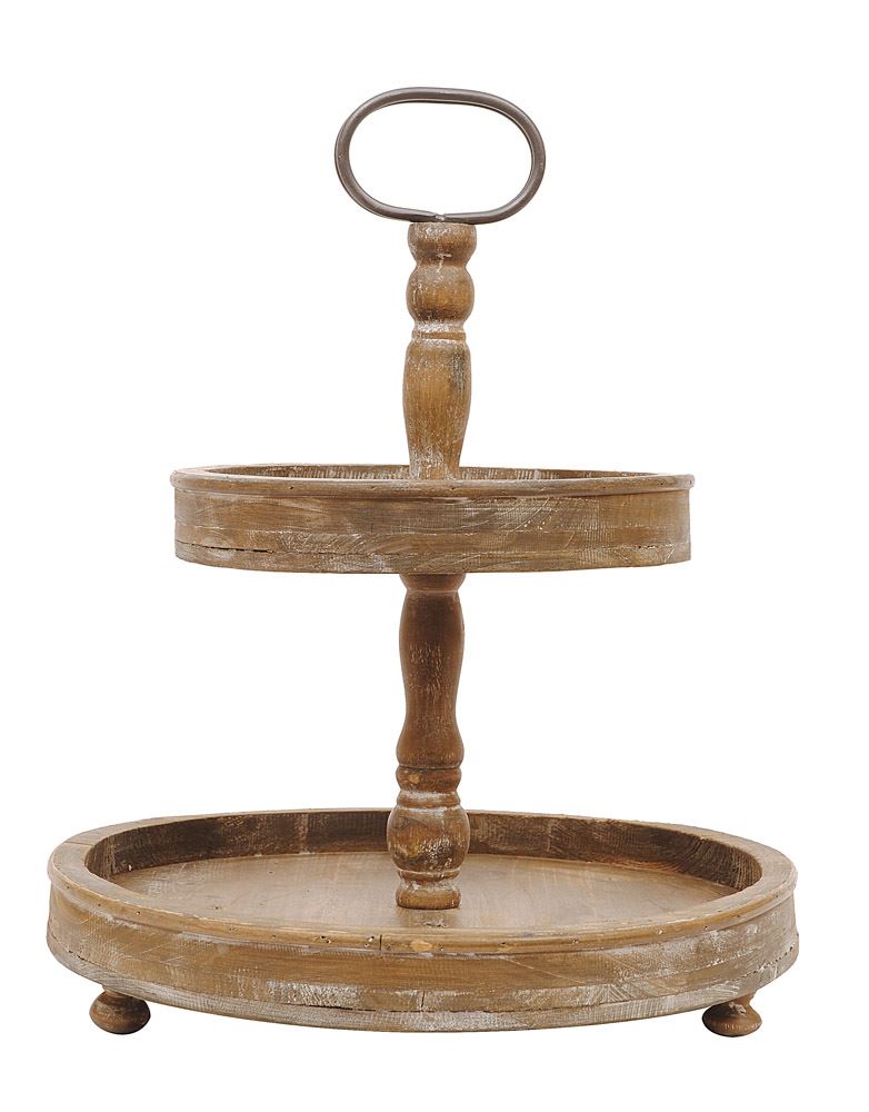 two tier rustic wooden stand serving tray