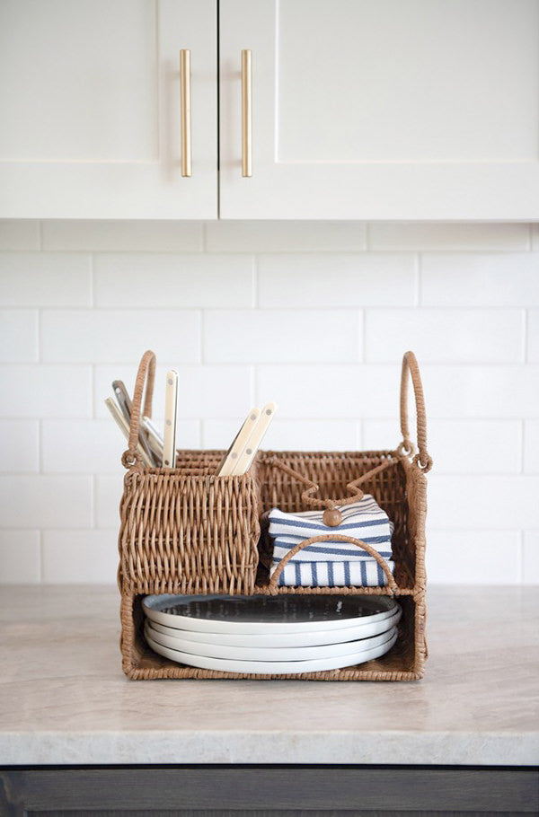 hand woven rattan kitchen caddy