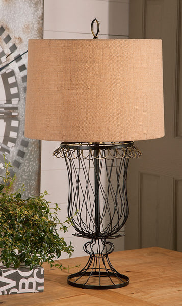 French Wire Urn Shape Lamp with linen shade