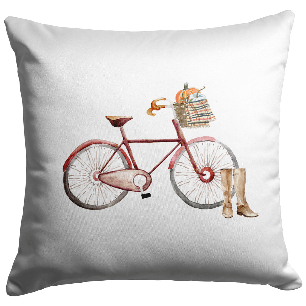Fall Themed Watercolor Red Bicycle Throw Pillow Cover 16" x 16"