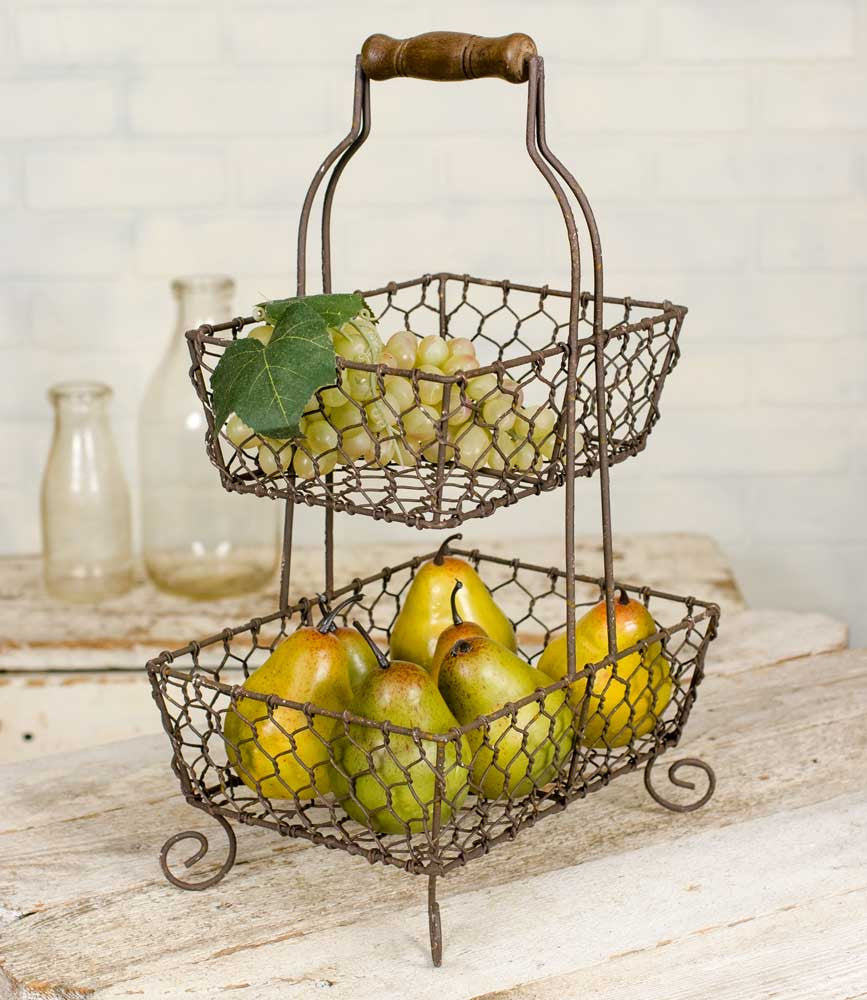 Two Tiered Wire Basket Caddy with Handle