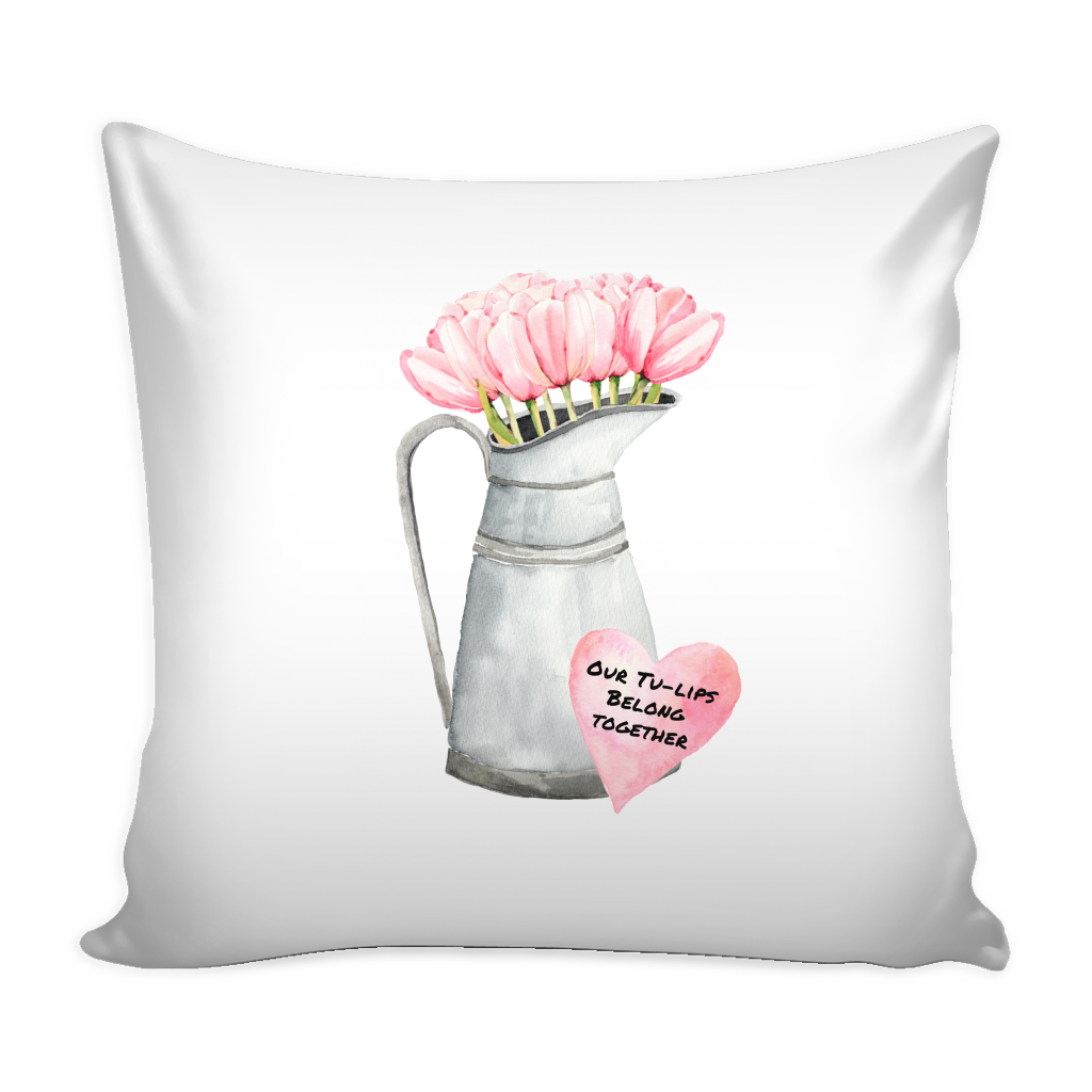 pink watercolor tulips valentine's pillow