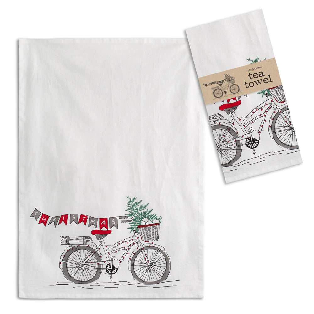 Christmas bicycle tea towel