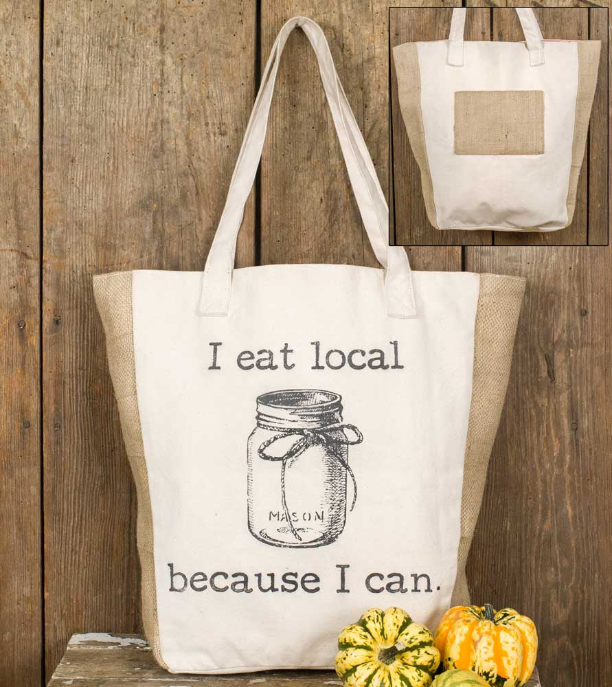 I eat local because I can canvas market bag