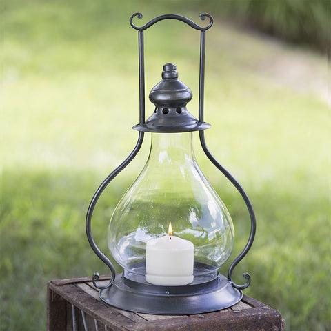 metal and glass candle lantern