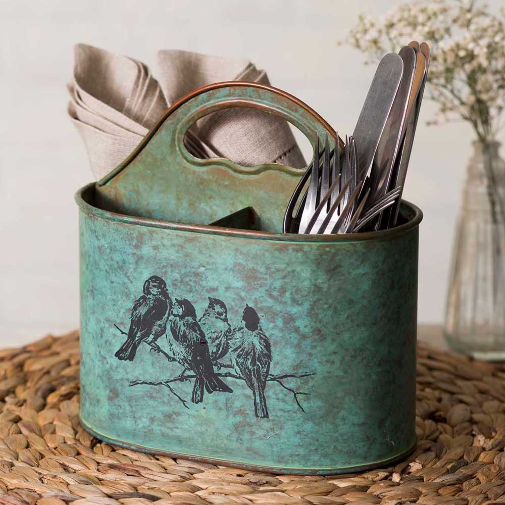 Songbirds Rustic Metal Divided Caddy
