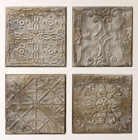 Set of 4 Antique Inspired Metal Ceiling Tiles, Antique Gray