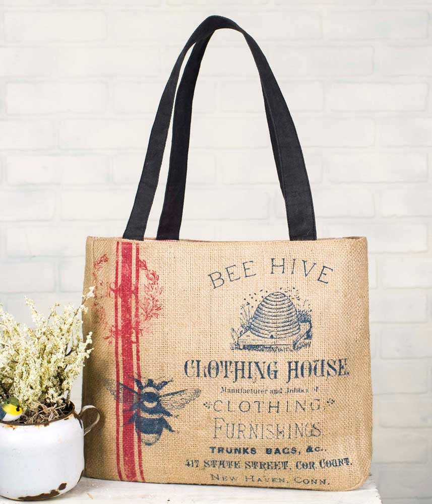 Bee Hive Clothing House Vintage Style Burlap Tote