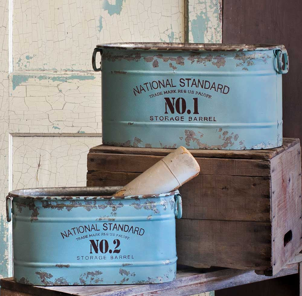 Set of 2 Vintage Style Blue tubs with Handles