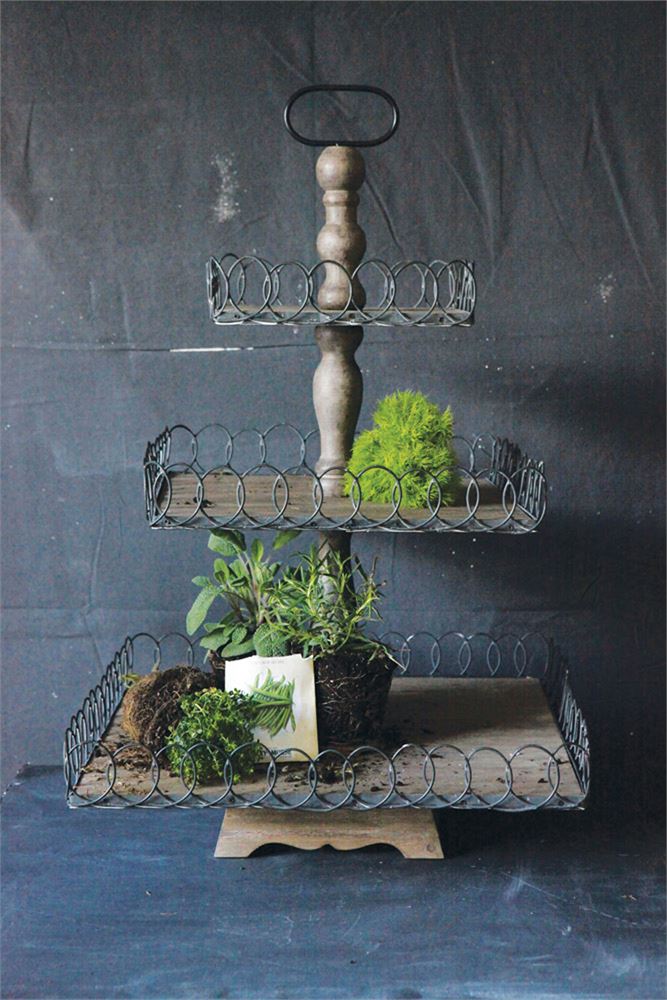Wood and wire three tier stand