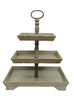 distressed painted wood three tier tray stand