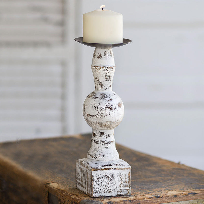 distressed white wooden candle holder