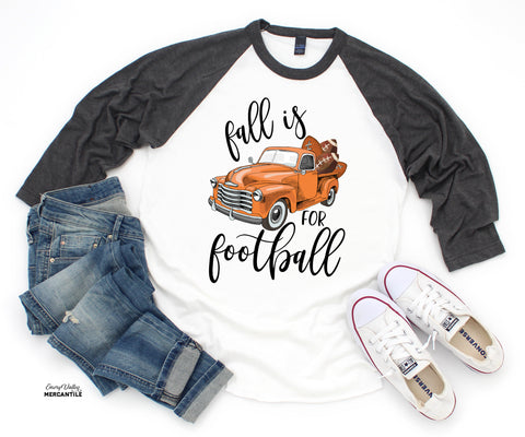 Fall is for Football Vintage Orange Truck and pumpkins 3/4 sleeve tee