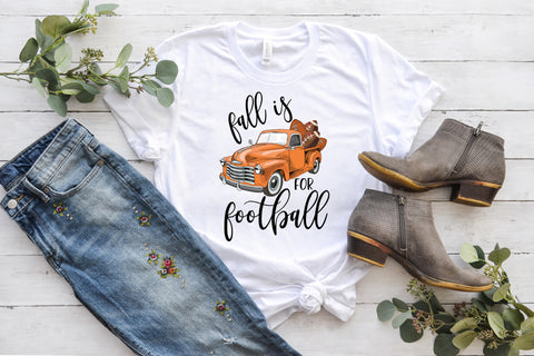 fall is for football orange vintage truck t shirt