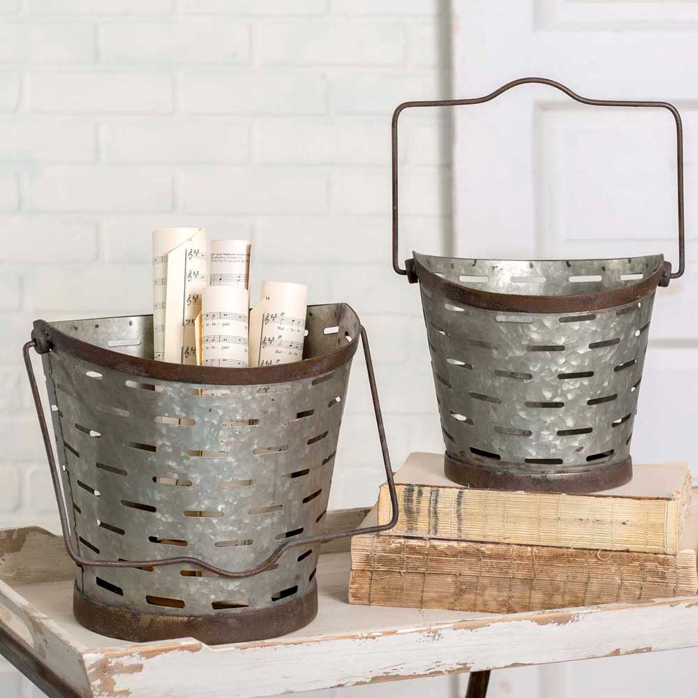metal olive bucket basket