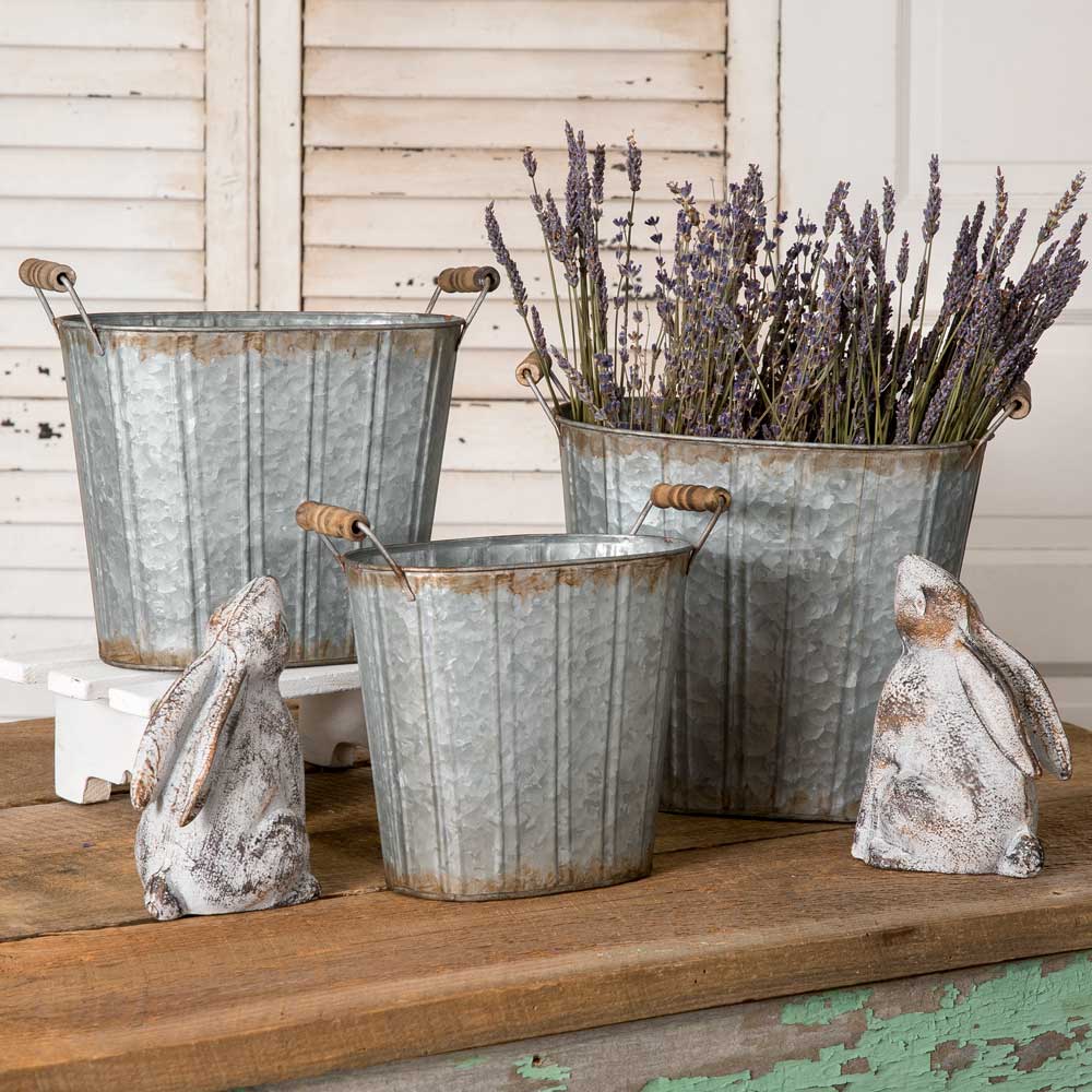 galvanized pails with wood handles