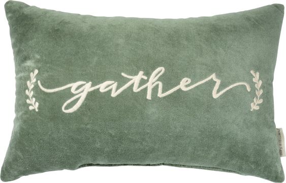 gather embroidered green velvet pillow