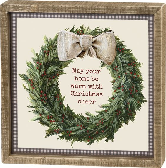 Christmas wreath sign with gingham trim