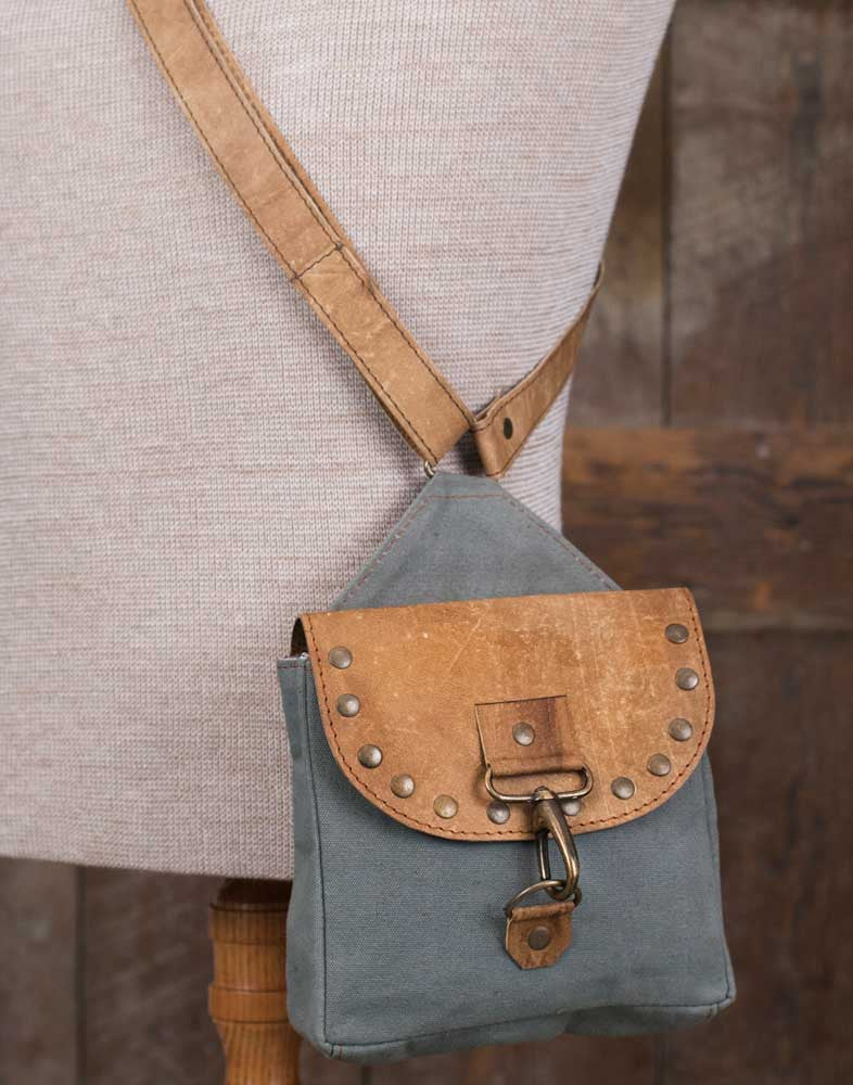 canvas and leather crossbody bag with rivets