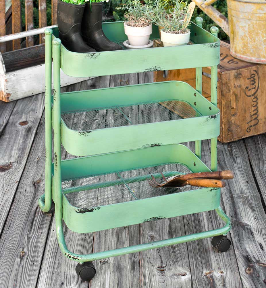 Green Vintage Farmhouse Style Metal Rolling Cart