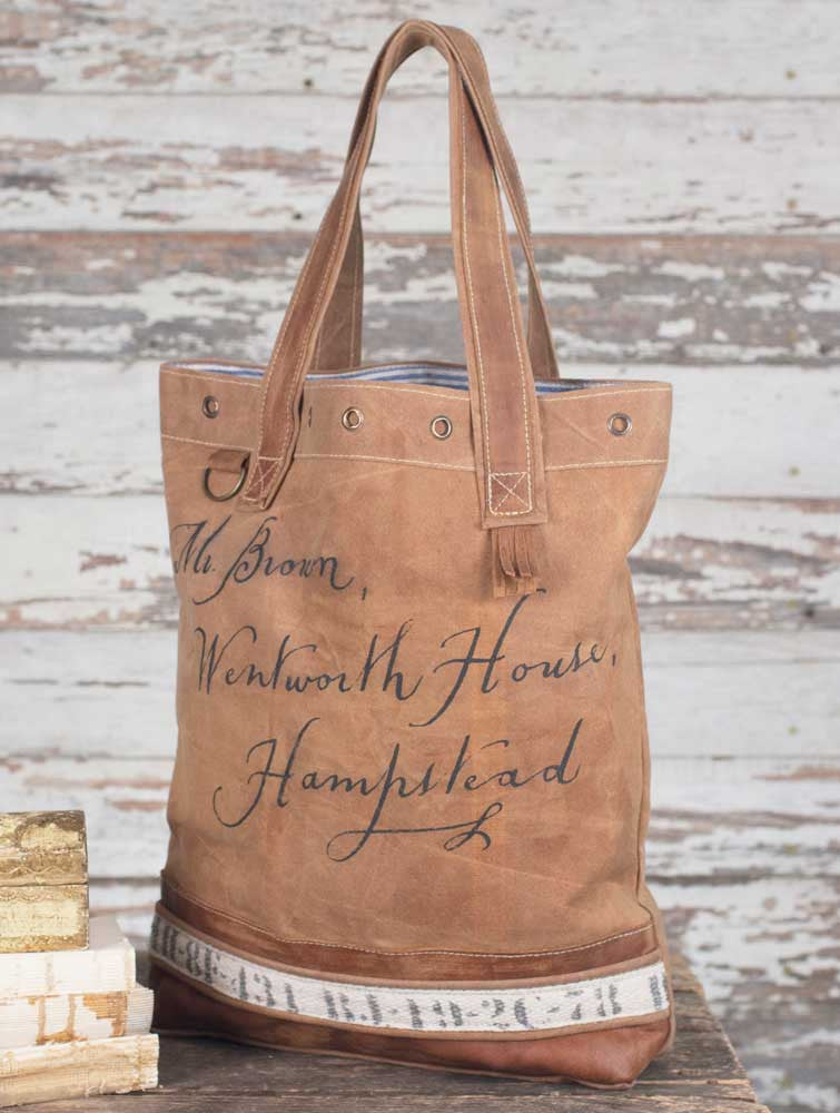 Hampstead vintage style canvas and leather tote bag