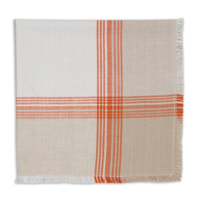 orange and tan plaid cloth napkins with fringe edge