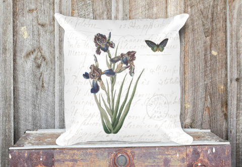 Vintage Iris Botanical Pillow Cover