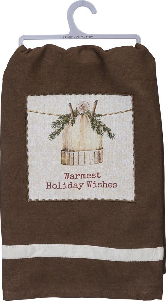 knit hat warmest holiday wishes dish towel