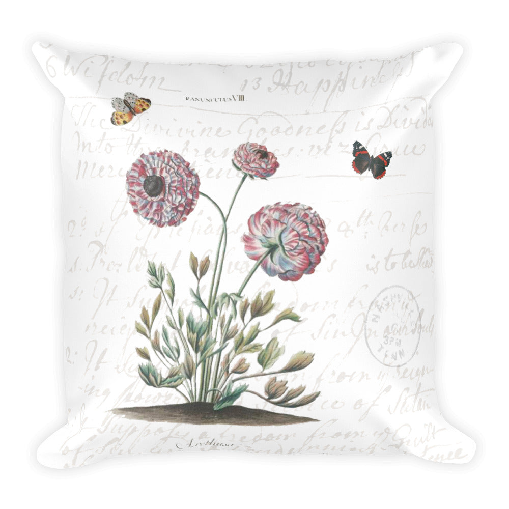 Vintage Ranunculus Botanical Pillow