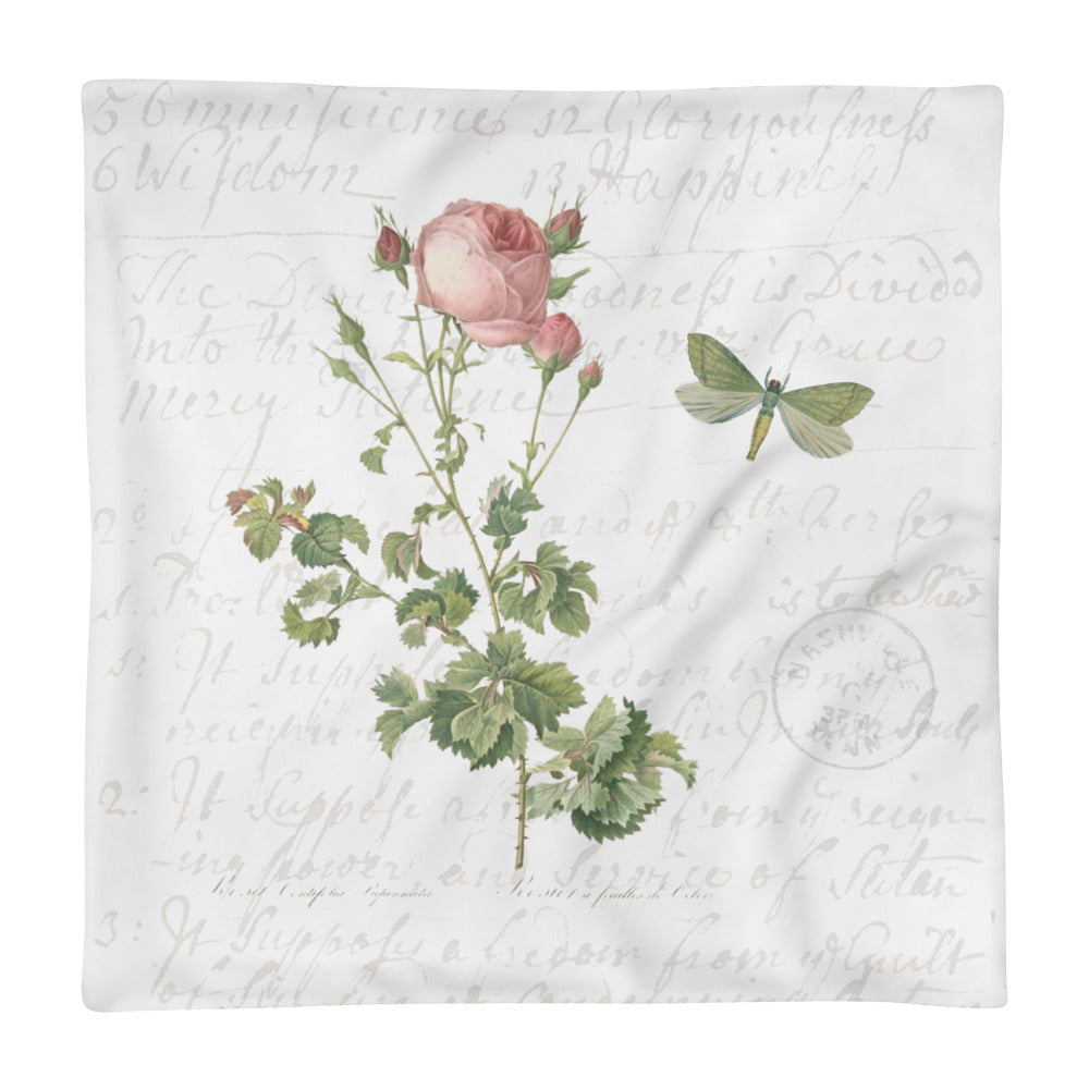 Vintage Rose Botanical Pillow Cover