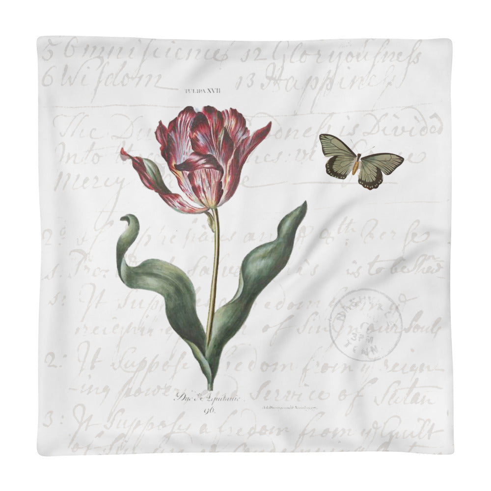 Vintage Tulip Botanical Pillow Cover