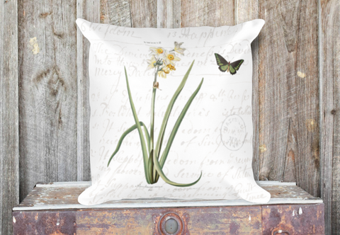 Vintage Narcissus Botanical Art Pillow Cover
