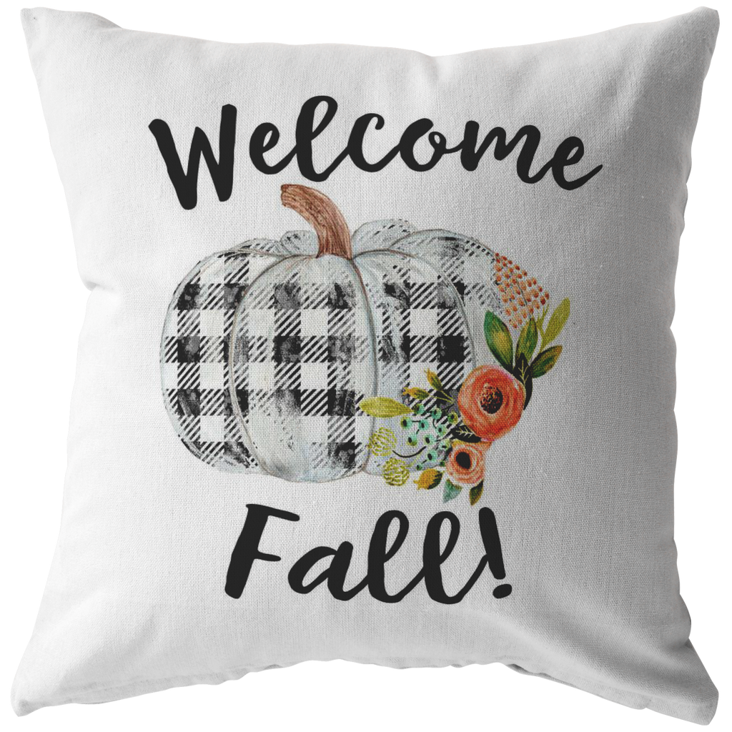 welcome fall buffalo plaid pumpkin pillow