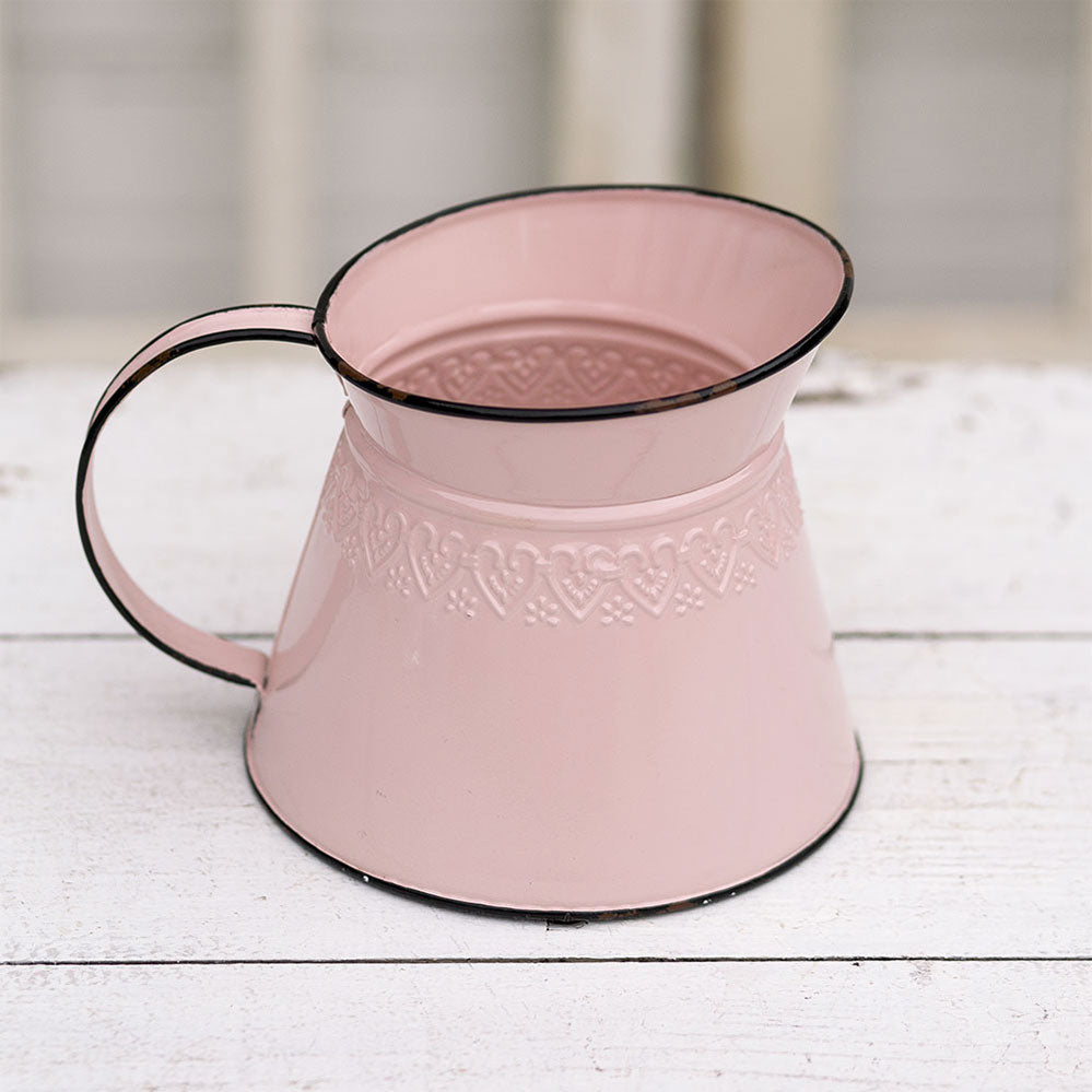 short pink enamel pitcher