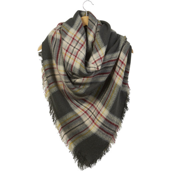 gray and red plaid blanket scarf