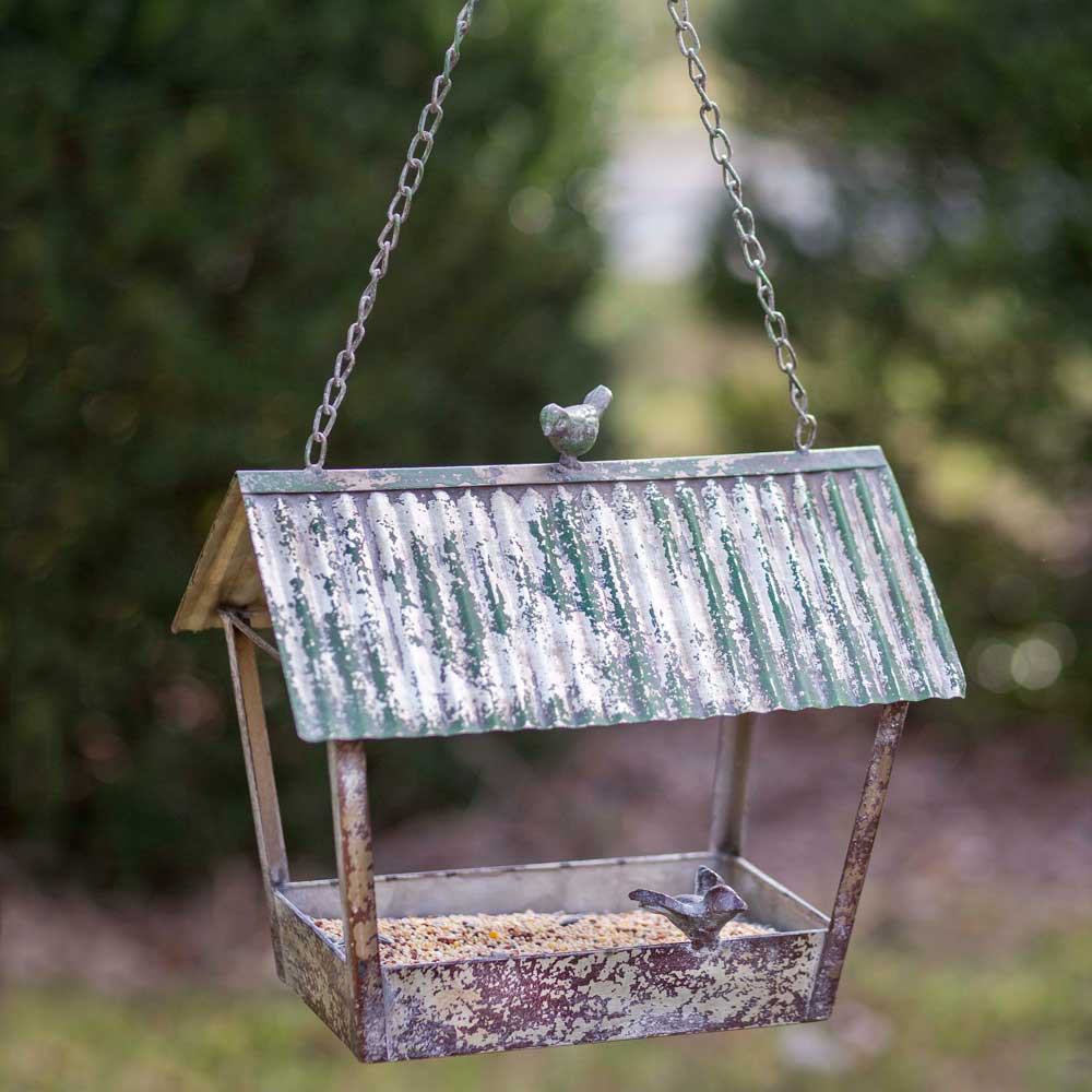 rustic farmhouse style metal bird feeder