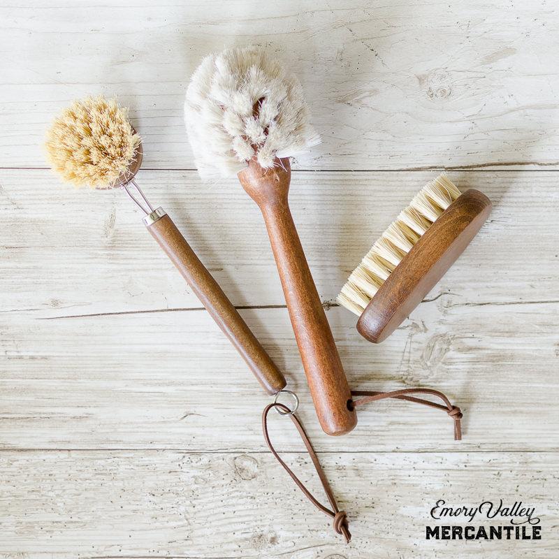 Kitchen Helper Natural bristle brush, beech wood dish brush with leather  strap - Chic antiques market