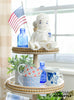 three tiered wood stand tray with patriotic red white and blue decor