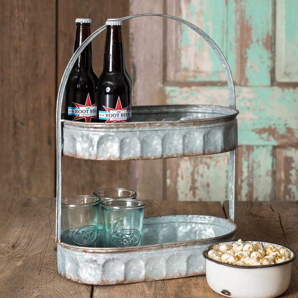 two tiered farmhouse style metal tray