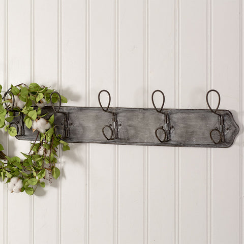aged metal wall rack with hooks