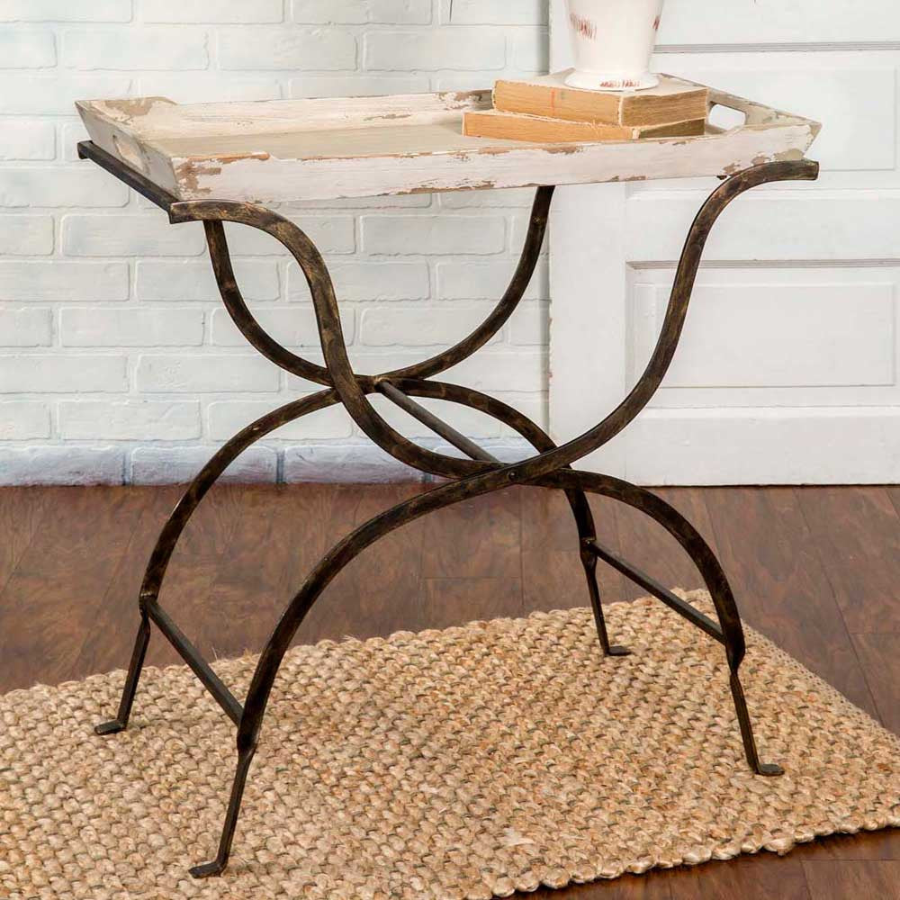 vintage style metal and wood tray table