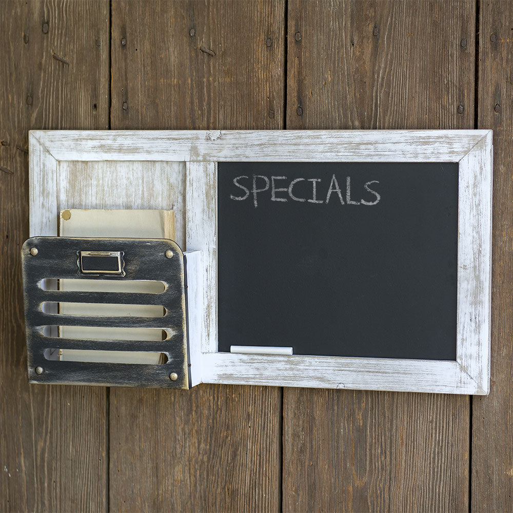 vintage style wall organizer with chalkboard