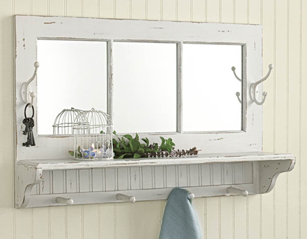 wall mirror with shelf and hooks