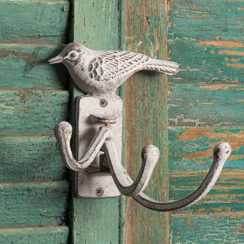 White metal wall hooks with bird