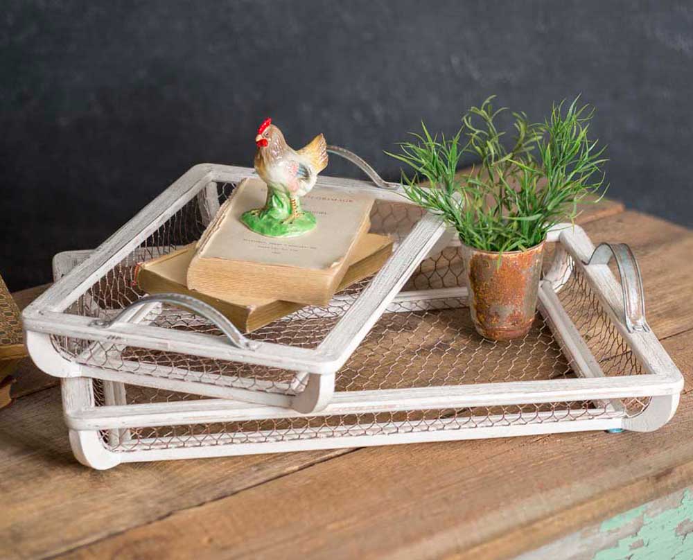 modern farmhouse style wire and wood serving tray