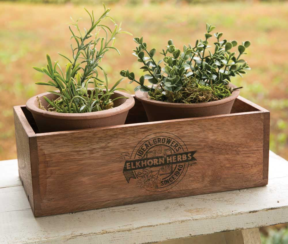 vintage style wooden herb planter box