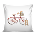 red watercolor fall bicycle with pumpkins and throw blanket pillow cover